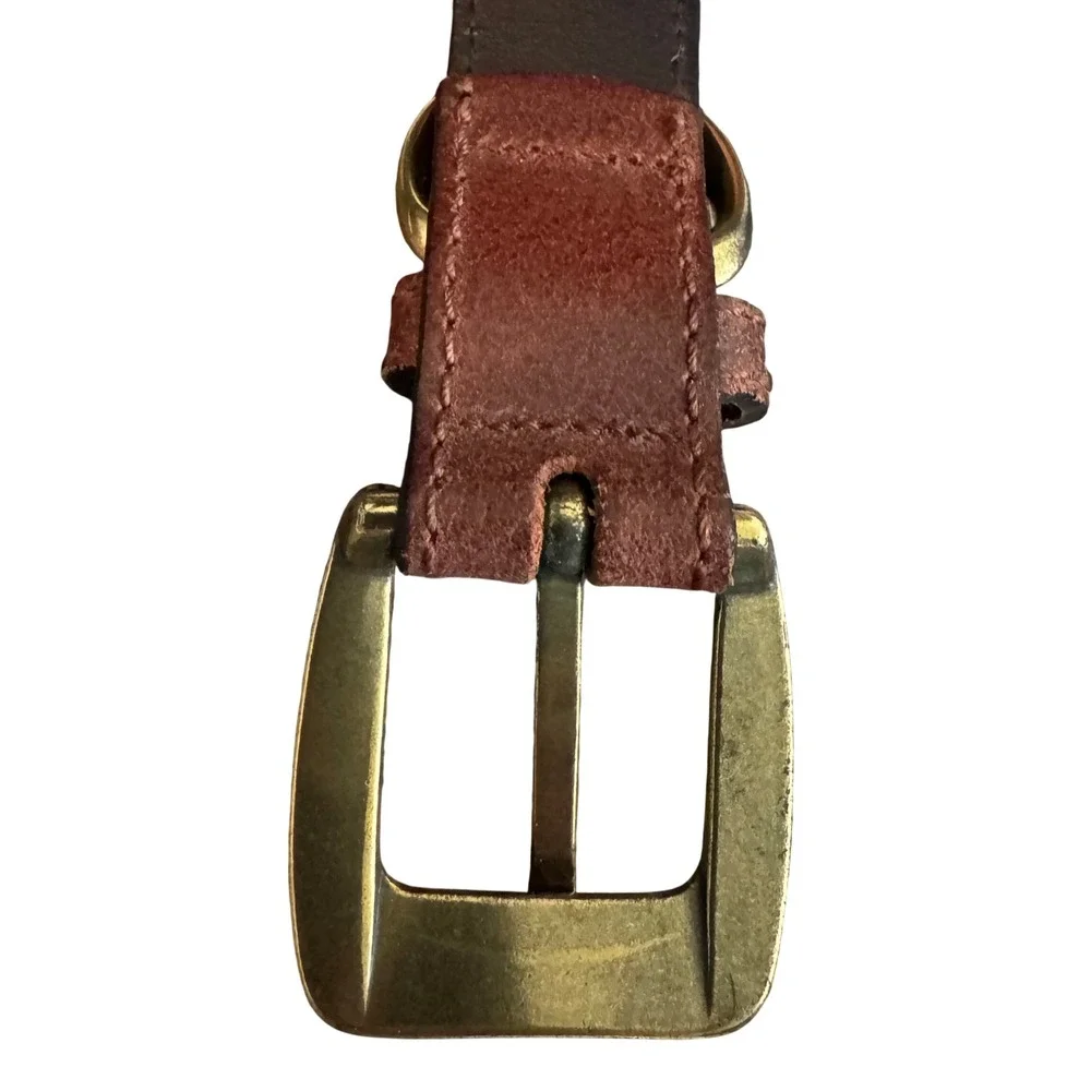 Brown Genuine Leather Belt XL Brass Buckle Classic Casual Western Made Guatemala